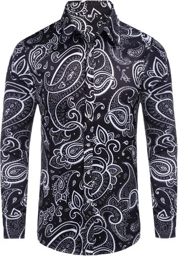 Vista 2 de Daupanzees Camisa casual de manga larga de algodón Paisley para hombre