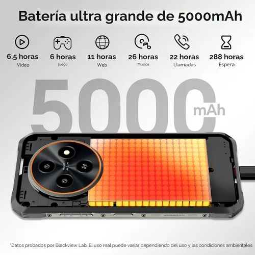 Vista 7 de Blackview Fort 2 - Teléfono resistente Android 16, 0.421 in ultra delgado y resistente, teléfono inteligente desbloqueado, 24 GB + 256 GB/2 TB 6.56