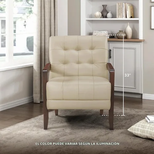 Vista 5 de Lexicon - Silla decorativa moderna, de lujo, de piel genuina, para sala de estar, con cojines capitonados, sillón con estructura de madera maciza