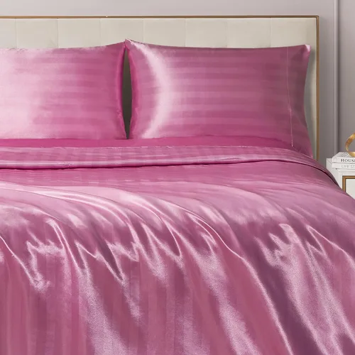 Vista 24 de Juicy Couture Juego de sábanas de satén de tamaño individual, juego de sábanas sedosas de bolsillo profundo con 1 sábana bajera, 1 sábana encimera