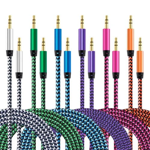 Vista 10 de AILKIN Cable AUX para automóvil, paquete de 2 cables de audio auxiliar de 0.138 in, acordes auxiliares estéreo trenzados compatibles