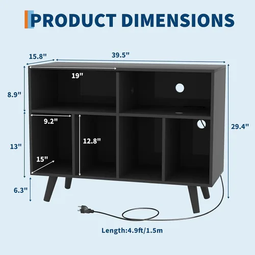 Vista 2 de IDEALHOUSE Soporte para tocadiscos con almacenamiento de vinilo, 39.5 pulgadas, soporte grande para tocadiscos de vinilo de madera, soporte