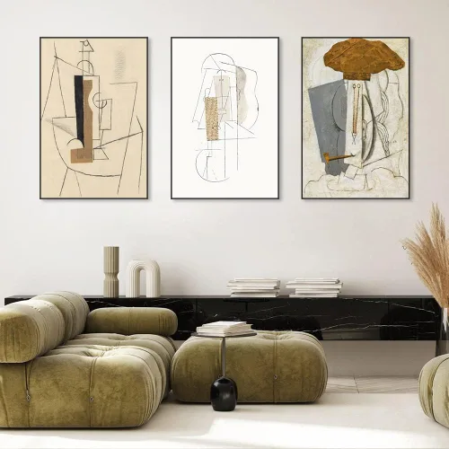 Vista 2 de FCHUI Arte de pared enmarcado, juego de 3 arte de pared bohemio, decoración moderna de mediados de siglo, 16 x 24 pulgadas, impresiones en lienzo