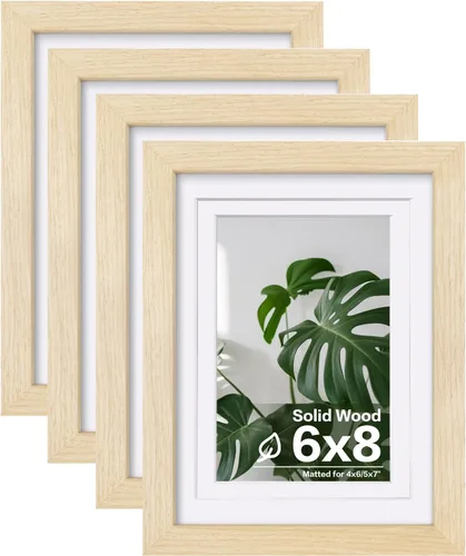 Vista 113 de Egofine - Juego de 4 portarretratos A4 de madera maciza y cubierta de plexiglás de 4 x 6/6 x 8 pulgadas con paspartú o A4 sin paspartú, para mesa