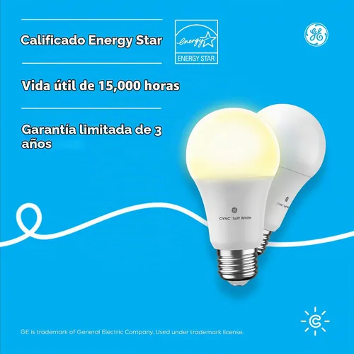 Vista 8 de [Usado] GE Lighting Cync - Bombillas LED inteligentes A19 con Bluetooth y Wi-Fi, 60 W de repuesto, compatible con Alexa + Google Home sin hub