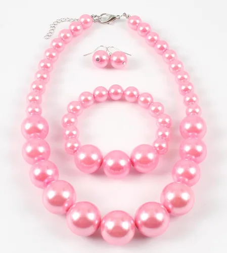 Vista 2 de Shineland - Juego de collar y pulsera de perlas de imitación grandes y grandes (rosa)