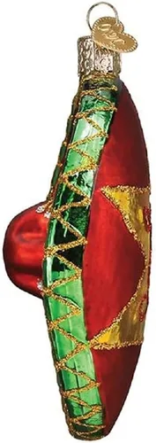 Vista 3 de Old World Christmas - Adorno de vidrio soplado de sombrero para árbol de Navidad, decoración festiva artesanal, colección Fiesta