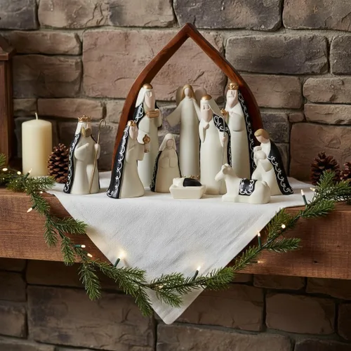 Vista 3 de Comfy Hour Rhode Island - Novedad Faith and Hope Baby Jesus Nativity, 9 piezas de Santa Familia con figuras de ángel, escena de Navidad