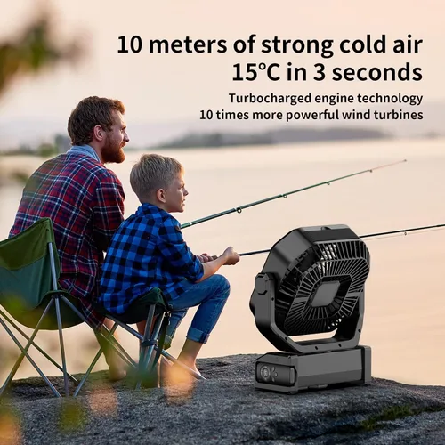 Vista 5 de Socool Ventilador de campamento con luz, ventilador de batería recargable de 20000 mAh, tiempo máximo de funcionamiento de 112 horas, 9 velocidades
