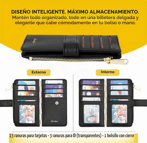 Vista 2 de Badiya Tarjetero de crédito para mujer, cartera RFID para mujer, organizador de tarjetas plegable delgado con funda para múltiples tarjetas