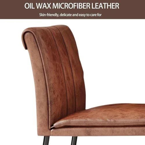 Vista 5 de Kitchen Dining Chairs,Oil Wax Leather Dining Room Chairs with Metal Legs, No Armless Leather Dining Chair with Mediumhigh Backrest for Living Room
