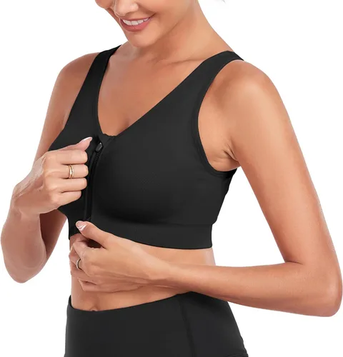 Vista 5 de Brasier deportivo con cierre frontal para mujer, posoperatorio, sin alambres, para yoga