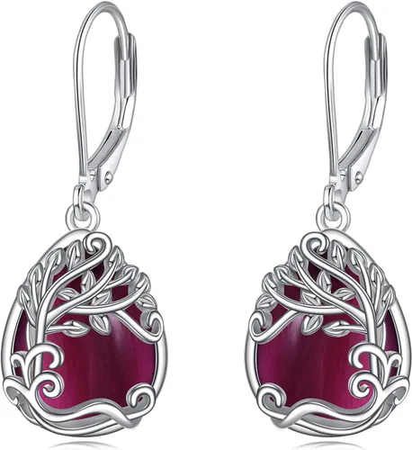 Vista 60 de Aretes colgantes con forma de lágrima de filigrana de piedra lunar de plata de ley 925 con cierre de palanca para mujer, regalos de joyería