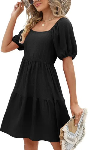 Vista 3 de Vestidos de mujer con cuello cuadrado, manga abombada, estilo casual, holgado, para primavera