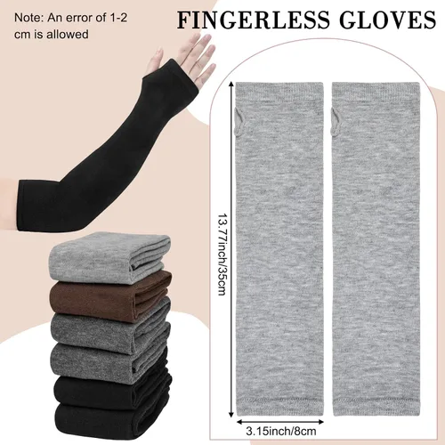 Vista 2 de Amandir Guantes largos sin dedos para mujer, calentadores de brazos, guantes elásticos de punto para el pulgar