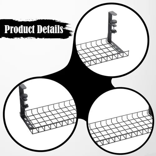 Vista 7 de Under Desk Cable Management Tray, Adjustable Carbon Steel Cable Raceway (35x18.5x19.5cm/13.8x7.3x7.7in) for Office Home Kitchen