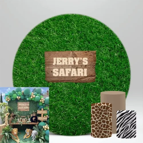 Vista 5 de Cubierta de pedestal para Safari Fiesta de Cumpleaños Recién Nacido Baby Shower Decoración Plinto Cubierta de Cilindro Caqui Puro Accesorios NO-234