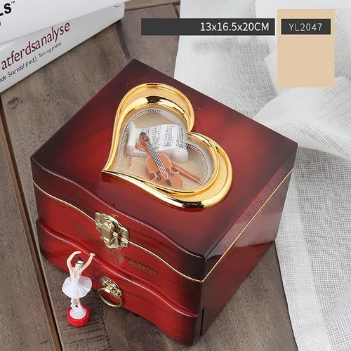 Vista 5 de Haokaini Caja de música retro, caja de almacenamiento de joyería giratoria de madera, bailarina, bailarina, niña, joyería musical, caja