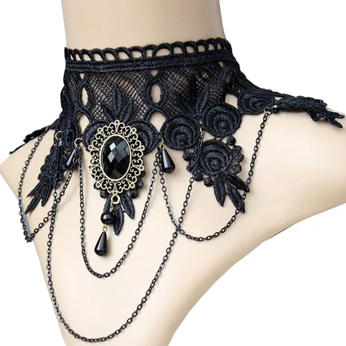 Vista 2 de Máscara veneciana negra con elegante collar gótico de encaje de princesa vintage, paquete de 2