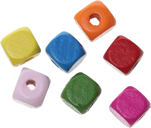 Vista 4 de 600 cuentas de madera cuadradas multicolor a granel de 0.394 in cuentas de madera cuadradas con agujero grande de 0.118 in