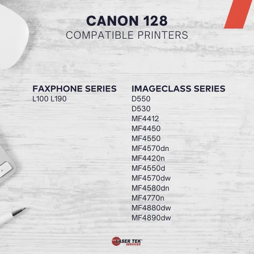 Vista 2 de Laser Tek Services Cartucho de tóner de repuesto compatible para Canon CRG-128 3500B001AA, funciona con impresoras Canon ImageClass MF4450 MF4550
