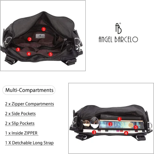 Vista 241 de Angel Barcelo - Bolsa de hombro amplia para mujer, diseño Hobo, cuero lavado