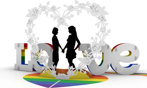 Vista 2 de iGifts And Cards Tarjeta emergente de corazón lesbiana 3D – Escultura de amor es amor para el mes del orgullo, salir y día de San Valentín – Regalo