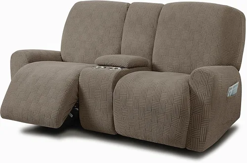 Vista 14 de ULTICOR - Juego de 8 fundas para sofá reclinable de jacquard, fundas elásticas para sofá reclinable para 3 cojines, gruesas, suaves, lavables