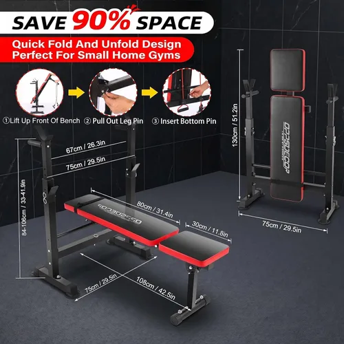 Vista 4 de OPPSDECOR 6-in-1 900LBS ASTM-Certified Foldable Weight Bench Set for Home Gym, Adjustable Bench Press Set with Leg Extension, Leg Curl, Preacher