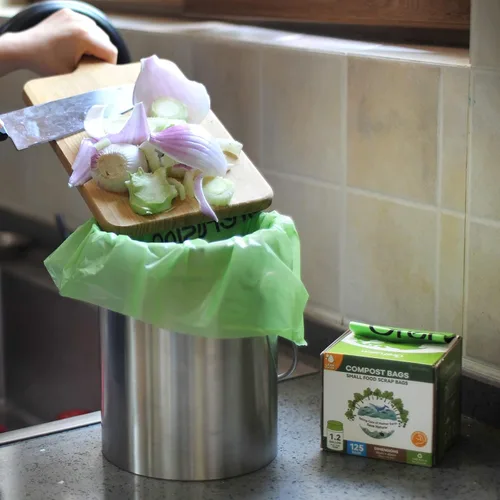 Vista 4 de GreFusion Bolsas compostables para cubo de compost de cocina, 1.2 galones, 125 unidades, certificadas por BPI y ASTM, a prueba de fugas y control