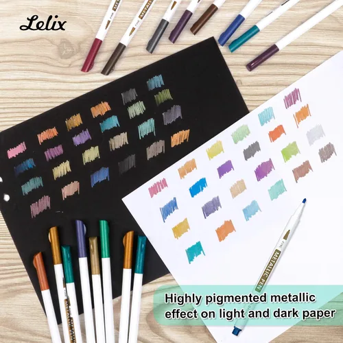 Vista 3 de Lelix - Rotuladores metálicos de 20 colores, punta fina para álbum de fotos de bricolaje, papel negro, fabricación de tarjetas, pintura de arte