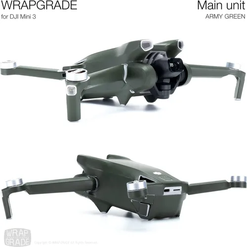 Vista 4 de WRAPGRADE Pegatinas de piel compatibles con DJI Mini 3 Unidad principal (verde militar)