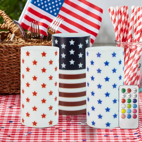 Vista 14 de Velas patrióticas del 4 de julio operadas por batería con temporizador y control remoto para decoraciones del Día de la Independencia Americana