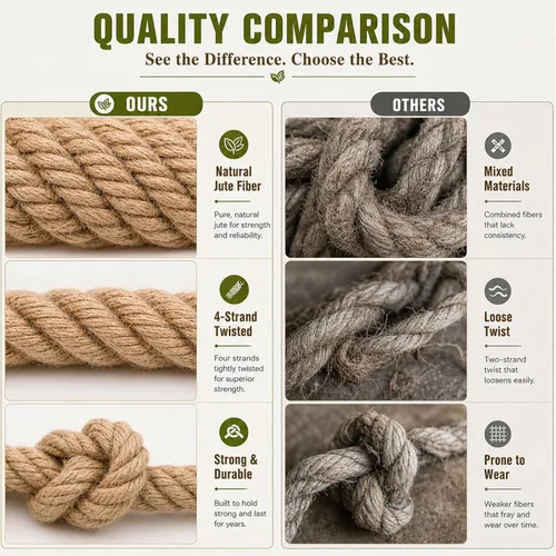 Vista 4 de Cuerda de yute natural gruesa de cáñamo (1/2 pulgada x 50 pies), cuerda de yute fuerte para manualidades, jardinería, hamaca para decoración