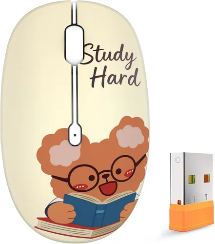 Vista 12 de FMOUSE Bonito mouse inalámbrico, Bluetooth y modo dual de 2.4 GHz con receptor USB, clic silencioso, alimentado por batería AA, para niños, Niña