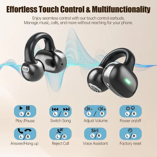 Vista 5 de Auriculares de oreja abierta, auriculares Bluetooth 5.4 con clip, auriculares estéreo inalámbricos de 40 horas de reproducción con pantalla digital