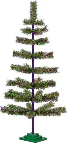 Vista 7 de Soporte de base de madera para árbol de Navidad con temática de Mardi Gras, 18 pulgadas
