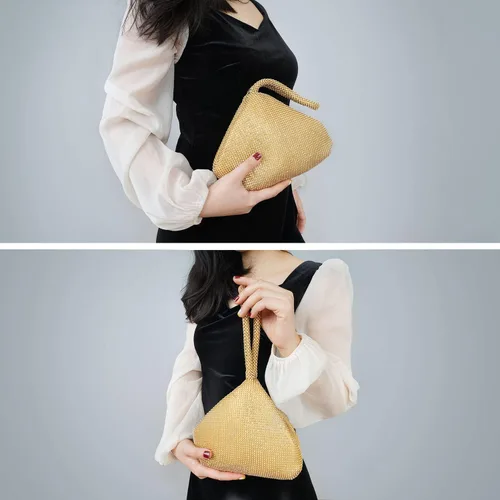 Vista 2 de Bolso de noche para mujer - Tamaño más grande mejorado, clutch de muñeca con diamantes de imitación completos brillantes para fiesta, boda, cita