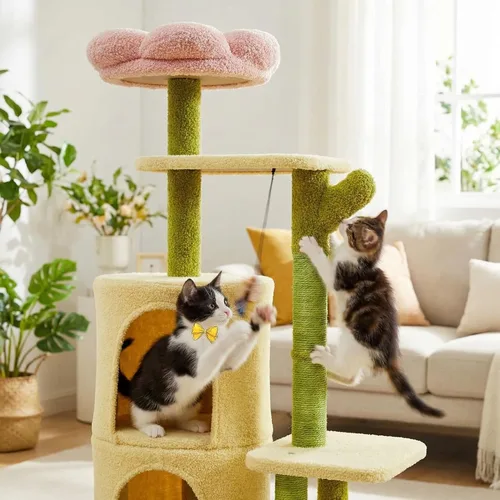 Vista 7 de Erinnyees Árbol de flores para gatos, torre para gatos de 38.2 pulgadas, torre de árbol de gatito de varios niveles para interiores, casa de gatitos