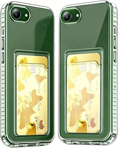Vista 4 de Funda compatible con iPhone 11 con soporte para tarjetas, funda transparente con ranura para tarjetas, ultrafina, suave, a prueba de golpes, funda