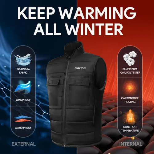Vista 2 de cosyyosy Heated Vest for Men Women, 6 Pockets, 4 Heating Zones, Electric Outdoors Heating Jacket Coat
