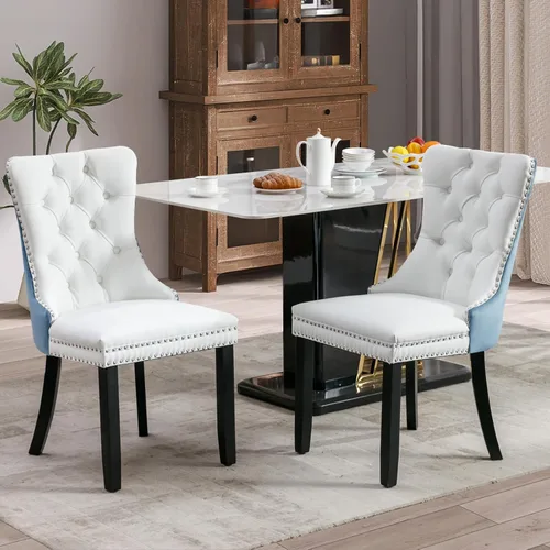 Vista 56 de SoarFlash Juego de 2 sillas de comedor de terciopelo, silla lateral de respaldo alto, silla lateral moderna tapizada de alta gama con botones Beige
