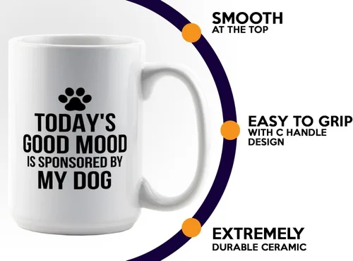 Vista 5 de Animal lover Coffee Mug 15oz White -Is sponsored by my dog - Funny Witty Pet Owner Dogs Fur Puppy Doggy