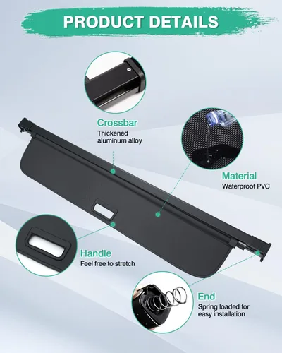 Vista 3 de Powerty Cubierta de carga para Volvo XC90 2016-2024 2025 Accesorios Cubierta de maletero retráctil Cubierta de blindaje de maletero Cubierta