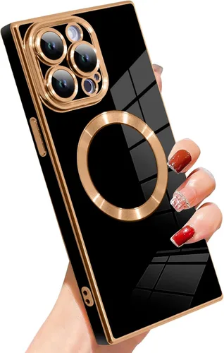 Vista 35 de SAKUULO - Funda magnética rectangular de lujo para iPhone 12 Pro Max, color negro