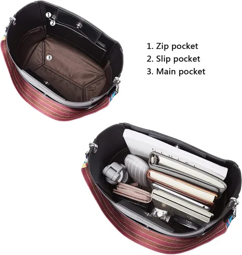 Vista 5 de Telena Bolsos cruzados para mujer, de cuero vegano, bolso cruzado para el hombro, bolsa de cubo Hobo