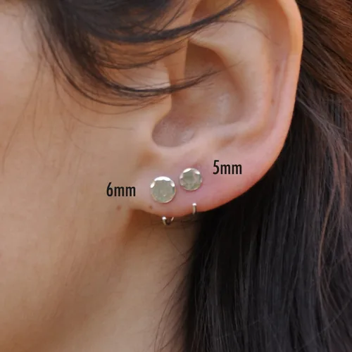 Vista 12 de Half Huggie Hammered Silver Disc Hoop Earrings for Women Tiny Cartilage Birthstone Stud Piercing Earring Hypoallergenic Screw Back Dainty Hug