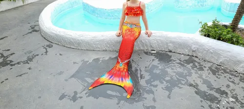 Vista 3 de Traje de baño de cola de sirena con monoaleta para niñas, conjunto de bikini