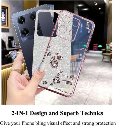 Vista 3 de Funda para Infinix Note 30 Pro, funda transparente con purpurina brillante de lujo para Infinix Note 30 Pro, funda de silicona TPU suave flor