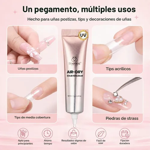 Vista 5 de Beetles - Pegamento de uñas súper fuerte de 0.35 onzas para uñas a presión, no necesita lámpara UV Pegamento de uñas semisólido de secado rápido